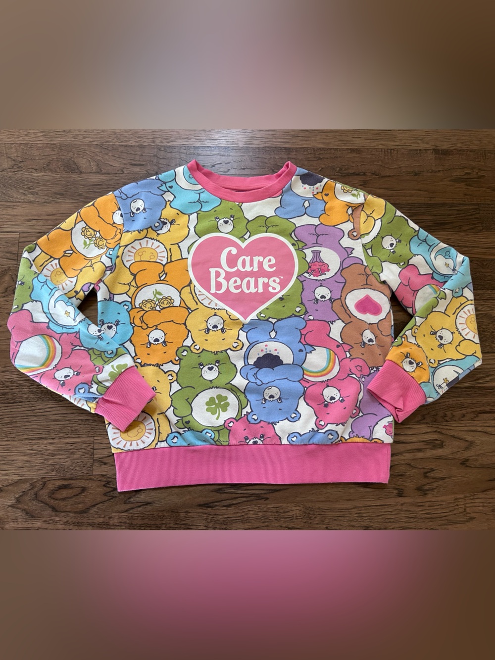 Care Bears Adult Crewneck Sweatshirt with Pink Trim
